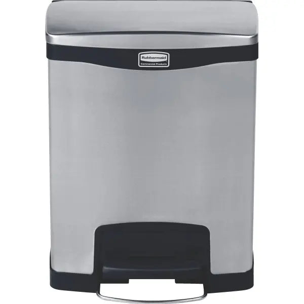 Rubbermaid® Commercial Slim Jim 8 Gallon Front Step-On Stainless Steel Trash Can (Black)