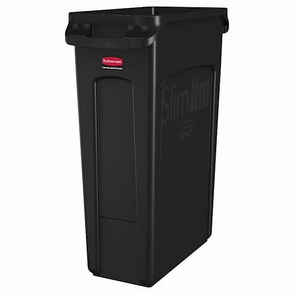 Rubbermaid Commercial Slim Jim 23 Gal. Rectangular Trash Can, Vented, Black