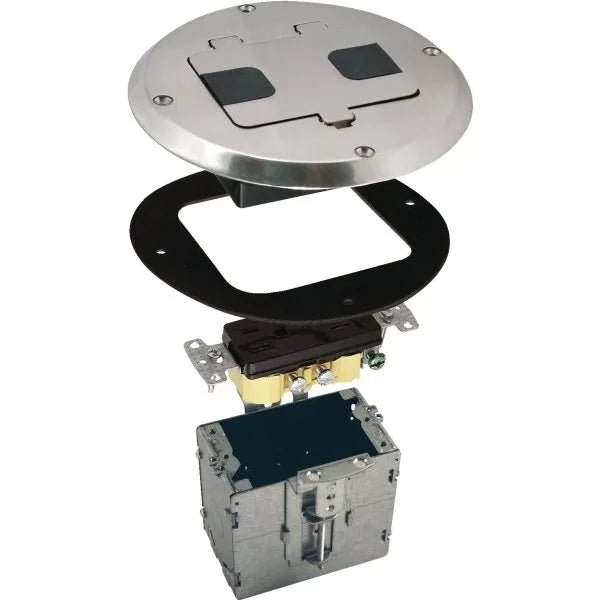 Hubbell 1-Gang Floor Box Kit W/ Recessed Duplex 15 Amp Adjustable Steel Box (Nickel)