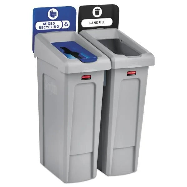 Rubbermaid Commercial Slim Jim 23 Gallon Landfill And Recycling Station Kit (Gray)