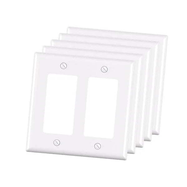 Maintenance Warehouse 2-Gang Unbreakable Polycarbonate Standard-Size Rocker Wall Plate In Gloss White, 5-Pack
