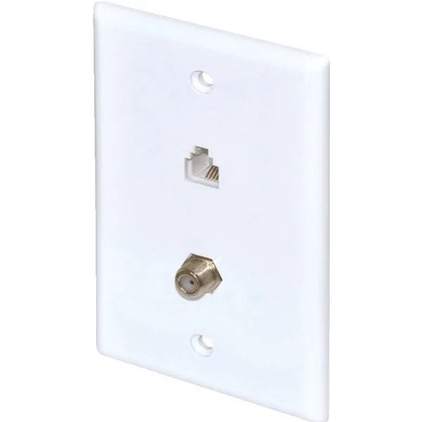 Adamax Combo Phone/Video Jack Wall Plate, White