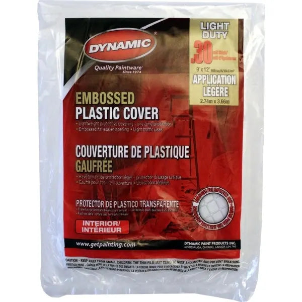 Dynamic 00380 9' X 12' .3mil Embossed Clear Plastic Flat Packed Drop Cloth