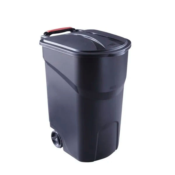 Rubbermaid Commercial Roughneck 45 Gallon Wheeled Rollout Trash Can W/Lid Black