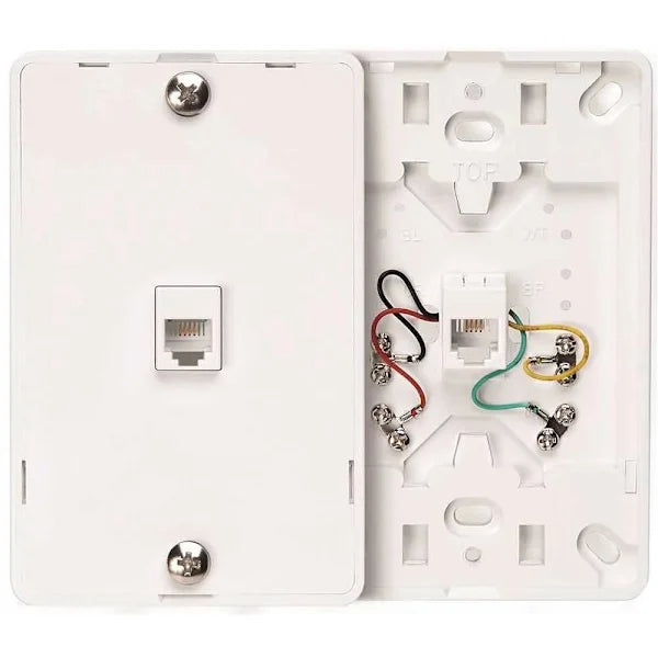 Leviton 6-Position 4-Conductors Screw Terminals Telephone Wall Jack In White