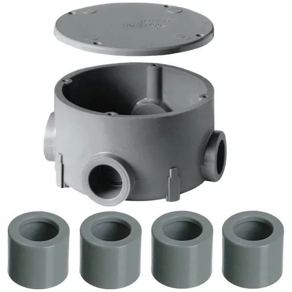 Carlon Round Junction Box With Cover, 3/4", Pvc, Type-X