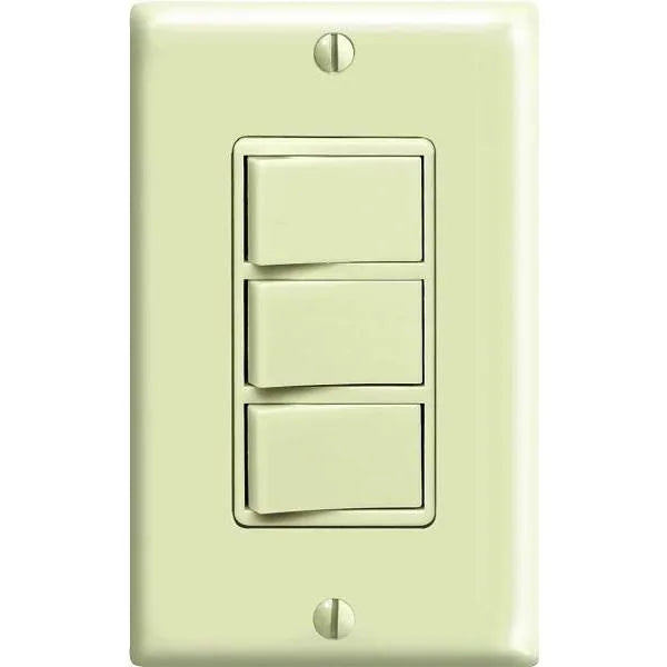 Leviton 15-Amp Commercial Combo Three Single Pole Grounding Rocker Switch, Ivory