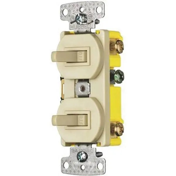 Hubbell Wiring 15 Amp Single Pole 3-Way Regular Combo Toggle Switch, Ivory