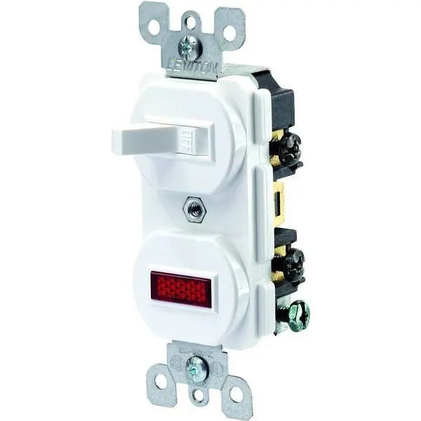 Leviton 15a Comm Grd Combo Sgl Pole Toggle Switch And Neon Pilot Lt Ivory
