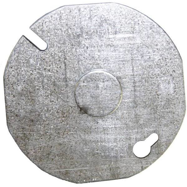 Raco 3-1/2" W Steel Metallic Round Cover, 1/2" Ko In Center