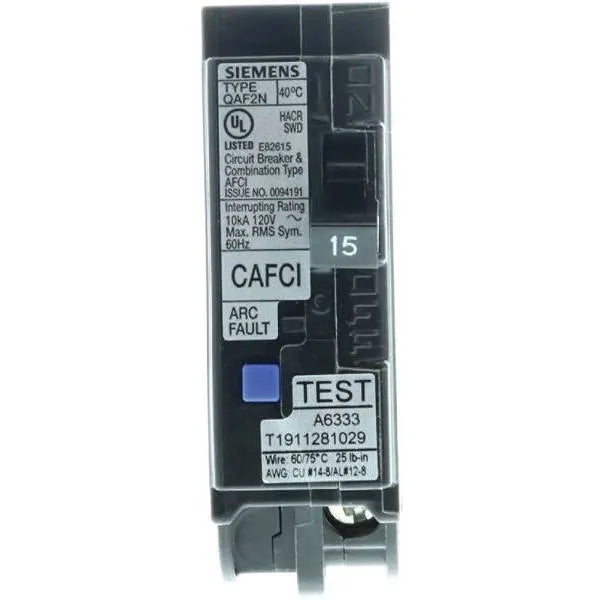 Siemens 15 Amp 1-Pole Qaf2n Afci 10ka Breaker