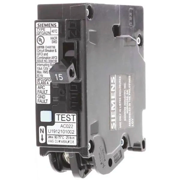 Siemens 15 Amp 1-Pole Qfga2n Afci/Gfci 10 Ka Breaker