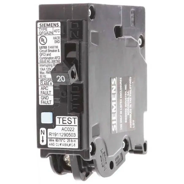 Siemens 20 Amp 1-Pole Qfga2n Afci/Gfci 10 Ka Breaker