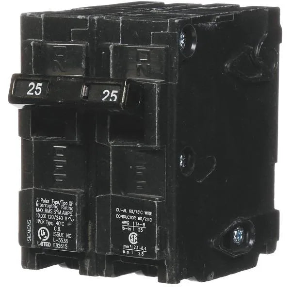 Siemens 25-Space Amp Double-Pole Type Qp Circuit Breaker