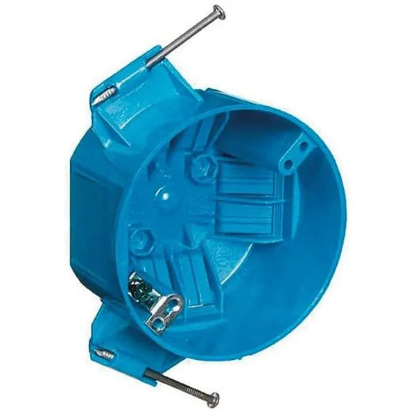 Carlon New Work Ceiling Electrical Box, Polycarbonate, 20" Cu, Round,blue