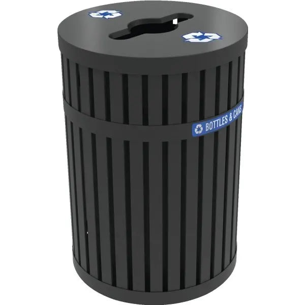 Commercial Zone Products Archtec 45 Gallon Parkview Steel Slotted Recycling Receptacle W/ Decals (Black)