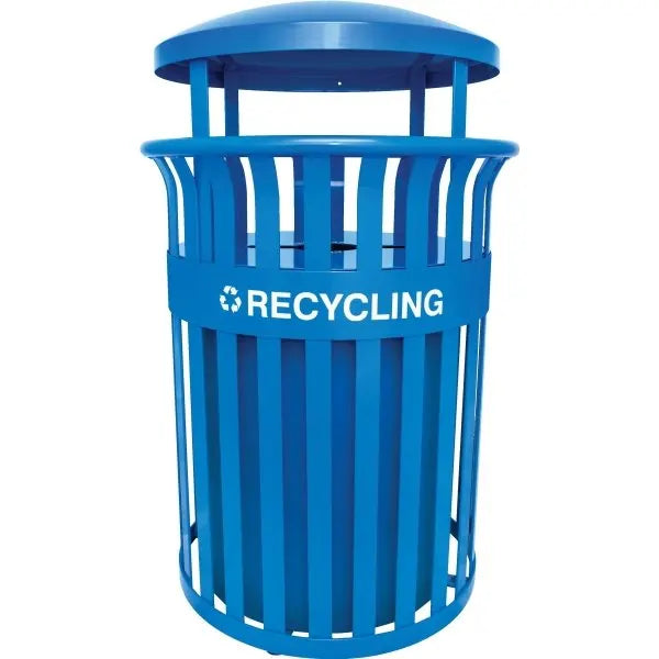 Ex-Cell Streetscape 35.5 Gallon Steel Receptacle Recycling W/ Canopy (Blue Gloss)