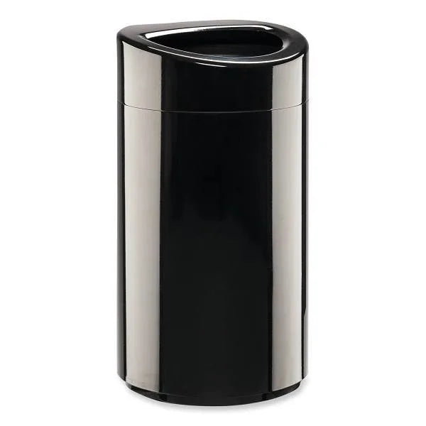 Safco Open Top Oval Waste Receptacle, Steel, 14 Gal, Black