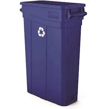 Suncast Commercial 23 Gallon Slim Dual Recycling Trash Can W/ Handles, Blue