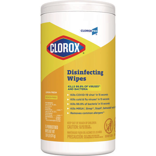 Disinfecting Wipes, 1-Ply, 7 X 8, Lemon Fresh, White, 75/Canister