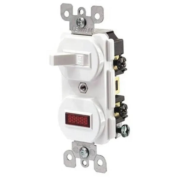 Leviton 120v 15a 1-Pole Commercial-Grade Ac Combo Toggle Switch And Neon Pilot Light (White)
