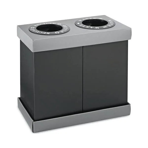 Alpine Industries 28 Gal. Plastic 2-Compartment Trash Can And Recycling Bin (Black)