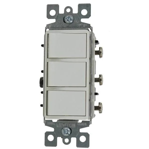 Leviton 15a Commercial-Grade Combo Three Single Pole Grounding Rocker Switches (White)
