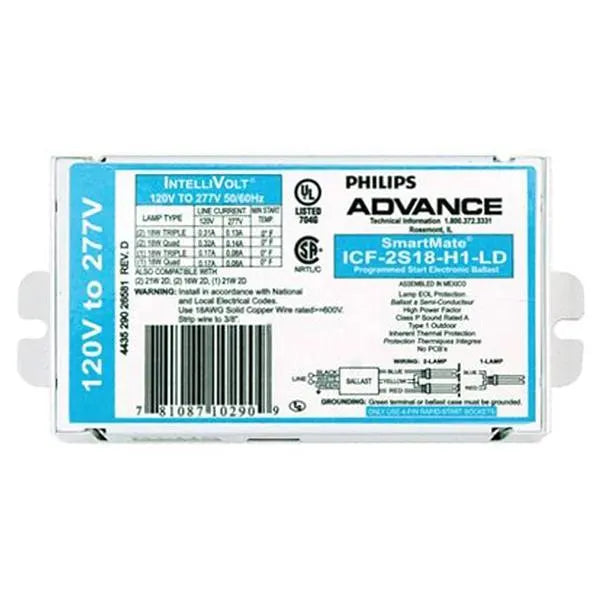 Philips Advance Compact Fluorescent Ballast 2 Bulb Electronic 18w 120-277v