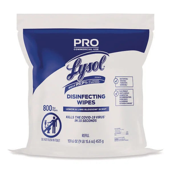 Professional Disinfecting Wipe Bucket Refill, 1-Ply, 6 X 8, Lemon And Lime Blossom, White, 800 Wipes/Bag