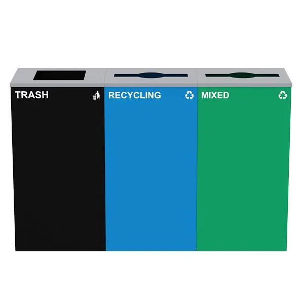 Alpine Industries 87g Steel Blue Green Mixed Recycling Bin In Black