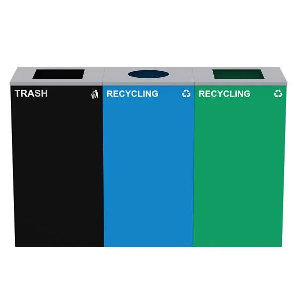 Alpine Industries 87g Steel Blue Green Mixed Recycling Bin Black