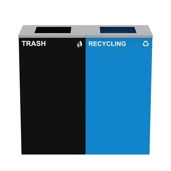 Alpine Industries 58g 2-Stream Black Steel-Blue Recycling Bin Station