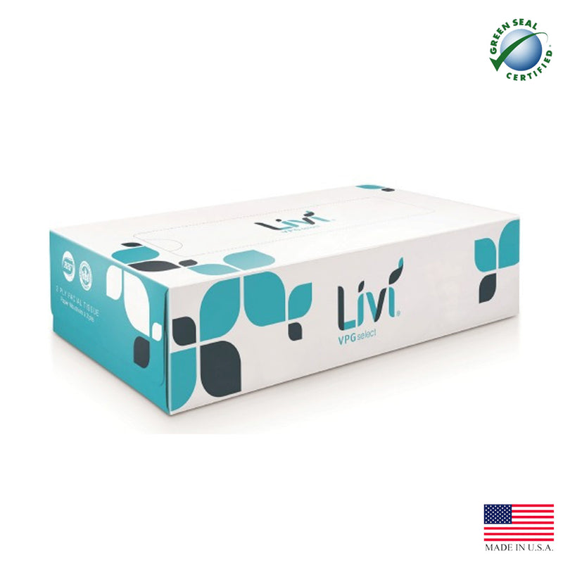 Livi VPG Facial Tissue White 2 ply Flat Box 8.37"x8.07" 100 Sheets 30/100 cs