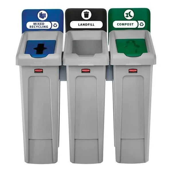 Rubbermaid Commercial Slim Jim® 23 Gal. 3-Stream Landfill Recycling Kit (Gray)