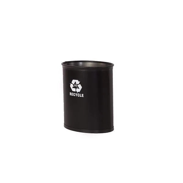 Hapco 13q Oval Metal Leatherette Wastebasket Black/White Recycle