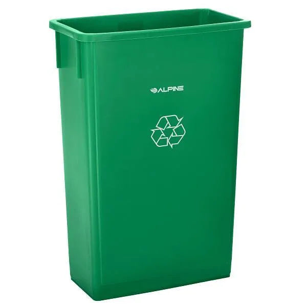 Alpine Industries Plastic Indoor Recycle/Trash Receptacle W/Lid/Dolly 23gal Grn