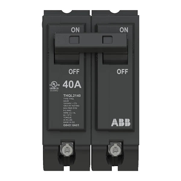 Abb Q-Line 2-Pole Circuit Breaker, Plug-In, Standard Trip, 40 Amp
