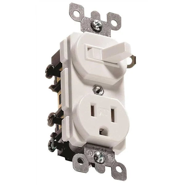 Leviton 120 V 15 A 1-Pole Commercial Grade Duplex Receptacle/Toggle Switch White
