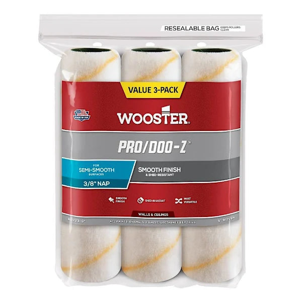 Wooster 9" Pro/Doo-Z 3/8" Nap Roller Cover (3-Pack)