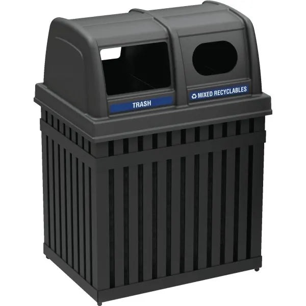 Commercial Zone Products Archtec 50 Gallon Recycling Trash Receptacle W/ Decals (Black)