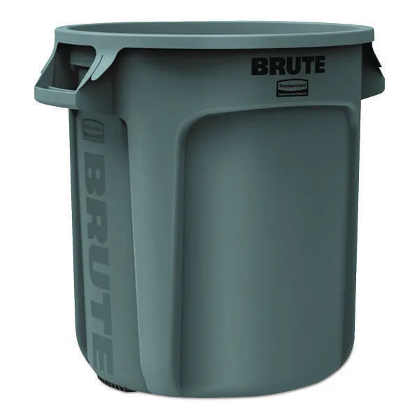 Vented Round BRUTE Container, 10 Gal, Plastic, Gray