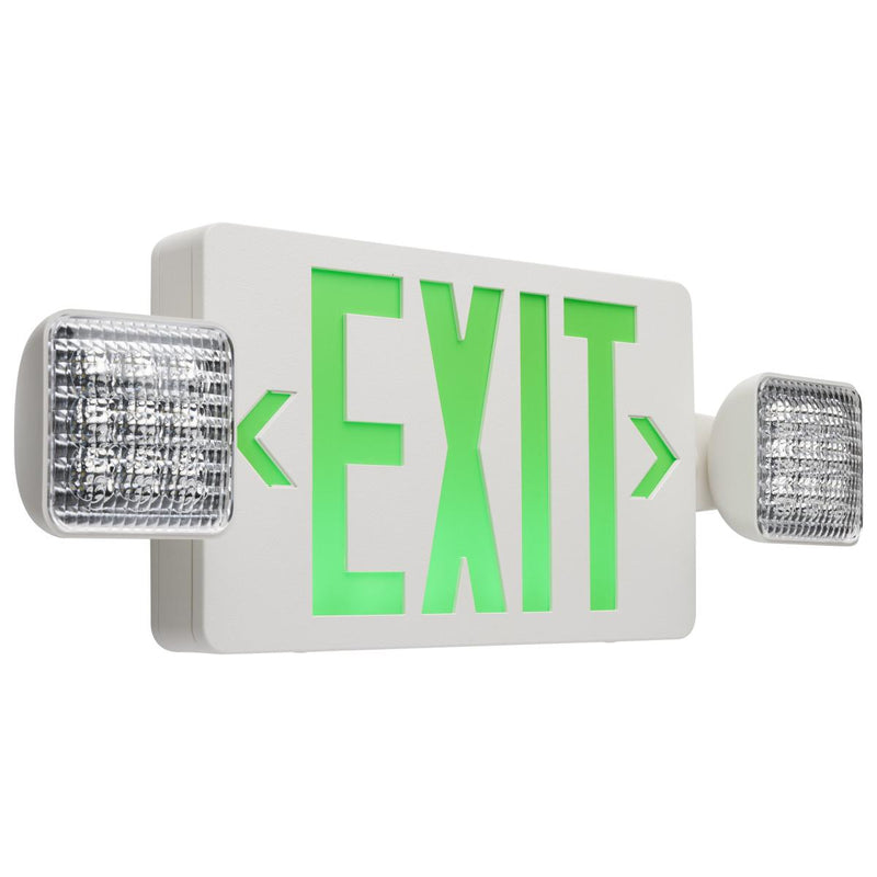 Combination Exit Sign/Emergency Light, 90min Ni-Cad backup, 120/277V, Dual Head, Single/Dual Face, Universal Mounting
