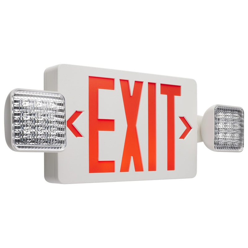 Combination Exit Sign/Emergency Light, 90min Ni-Cad backup, 120/277V, Dual Head, Single/Dual Face, Universal Mounting