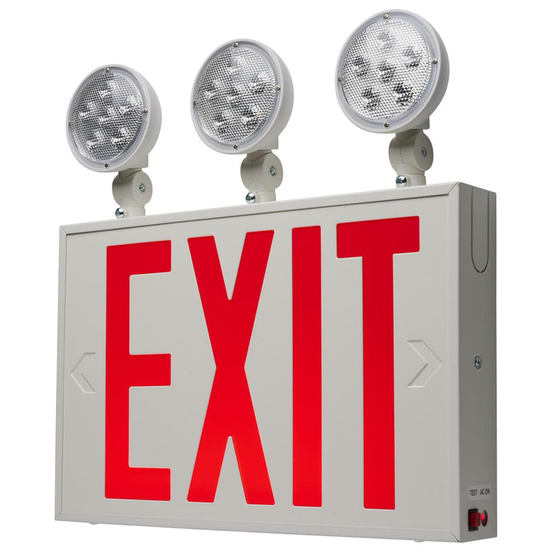 Combination Red Exit Sign/Emergency Light, 90min Ni-Cad backup, 120-277V, Single/Dual Face, Universal Mounting, Steel/NYC (Copy)