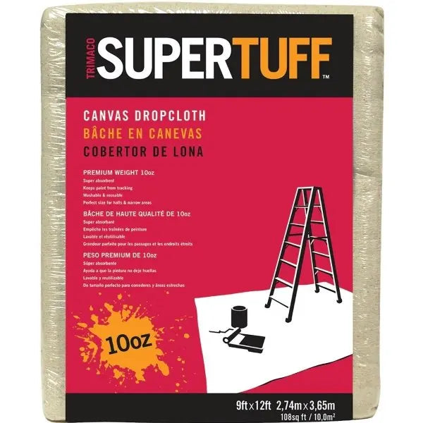 Trimaco 51121 9' X 12' 10 Oz. Super Tuff Canvas Drop Cloth
