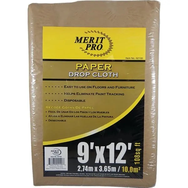 Merit Pro 02100 9' X 12' Treated Paper Drop Cloth