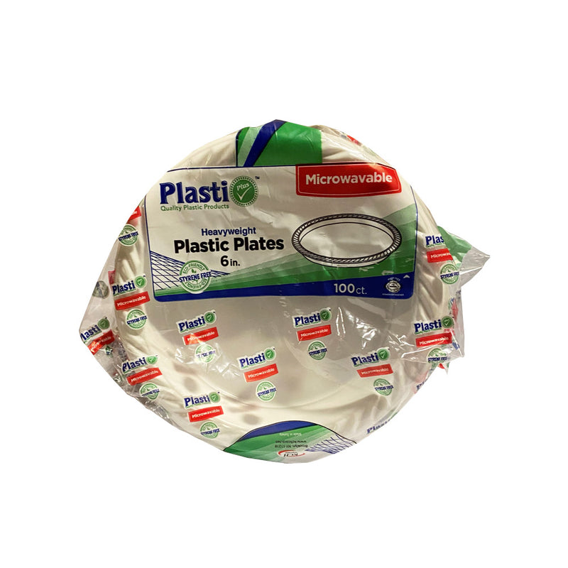 Plasti Plus White 6" Heavy Weight Microwavable Plastic Plate 8/100 cs
