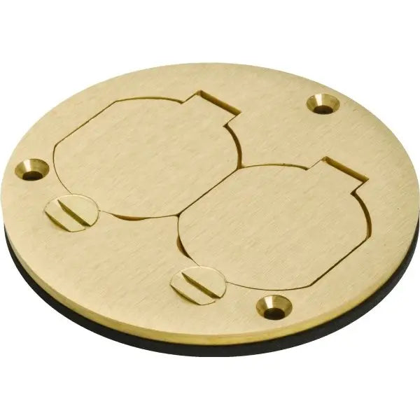 Hubbell Round Duplex Floor Box Cover W/ Lift Lids (Brass)