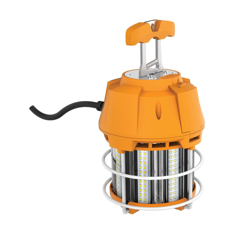LED Hi-Lumen temporary Hi-Bay Caged lamp, 5000K, Integrated Cord / Plug & Hook, 120 Volt
