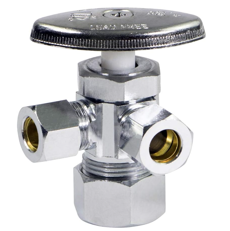 Angle Valve 1/4 Turn Dual Outlet 5/8" Comp x 3/8" x 3/8" Compression L/Free